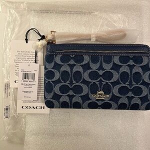 Coach Double Zip Wallet In Signature Denim